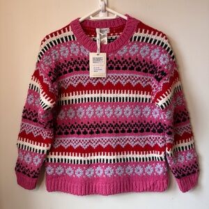 Cocogio wool blend Fairisle sweater pink red multicolor crew neck New with tags